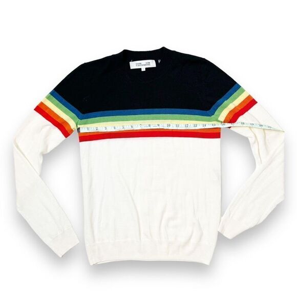 Diane von Furstenberg Multi Rainbow Merino Wool Crewneck Sweater Women’s Size S - Picture 11 of 12